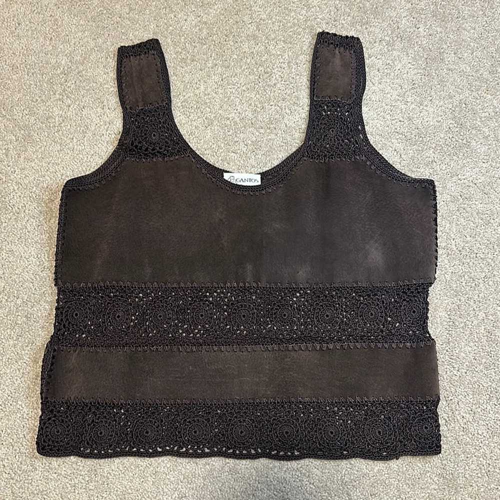Gantos vintage leather crochet tank top L